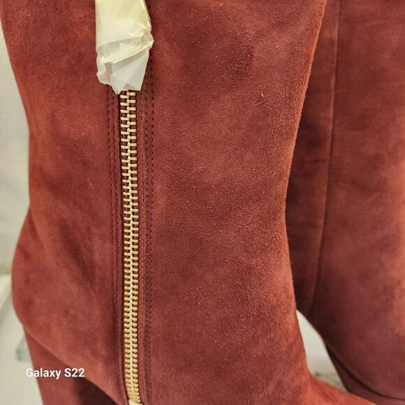 Michael Kors Frenchie Brandy Red Suede Block Heel Platform Ankle Booties NIB. - Picture 3 of 12